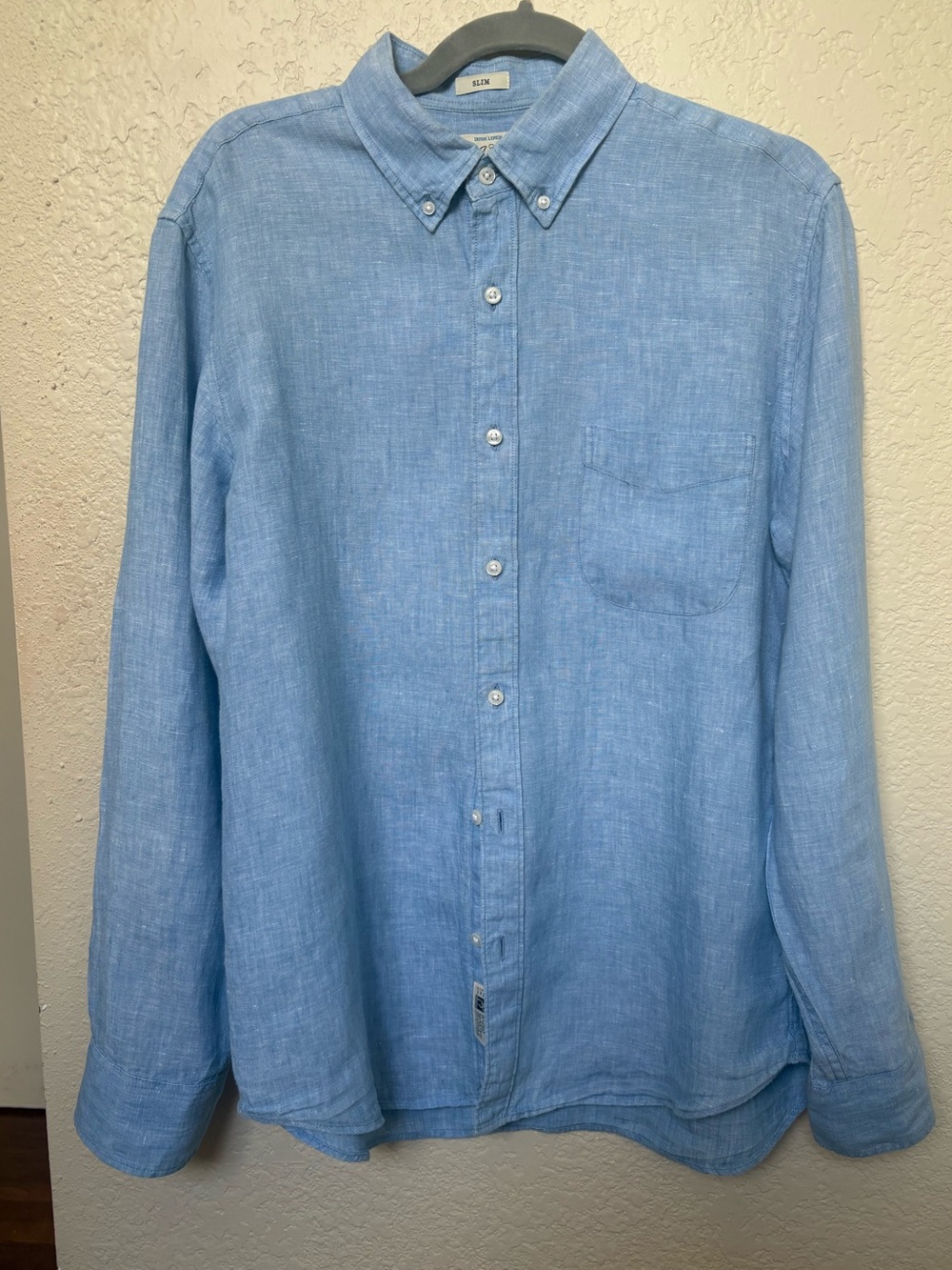 J. Crew 100% Irish Linen Oversized Shirt Button Down Collar Baird McNutt Blue